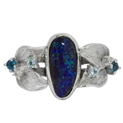 本物 オパール 1.47ct ブルートパーズ 0.17ct ダイヤモンド 0.03ct K18 WG リング 指輪 12号 ホワイトゴールド アクセサリー ジュエリー 中古 【フォロー割】