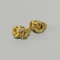 Christian Dior クリスチャンディオール GP ラインストーン チェーンモチーフ イヤリング ゴールドカラー レディース【中古】