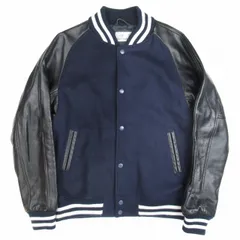 美品 14aw コーエン coen メルトンカウレザー スタジャン アワードジャケット スタジアムジャンパー 牛革 ブルゾン アウター L 紺 ネイビー 黒/メンズのサムネイル