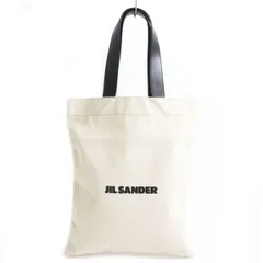 極美品□JIL SANDER/ジルサンダー ロゴ入り レザー×キャンバス フラットショッパー トートバッグ ミディアム アイボリー イタリア製のサムネイル