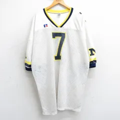XL/古着 ラッセル 半袖 ビンテージ フットボール Tシャツ メンズ 90s 7 メッシュ地 大きいサイズ ロング丈 Vネック 白 ホワイト ユニフォーのサムネイル