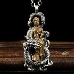 騎龍観音菩薩 ネックレス ペンダント 仏陀 仏教 観音様 大きめ 開運 高級感 大仏 仏様 金運 成功 いかつい かっこいい 龍 竜 ドラゴン 菩薩