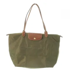 極美品　大容量　ロンシャン　プリアージュ　トートバッグ　ナイロン　カーキ　レザー ロンシャン LONGCHAMP ハンドバッグ プリアージュ グリーン