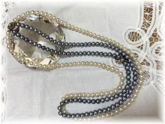未使用 艶やか重厚 高級2色フェイクパール 2連ロングネックレス