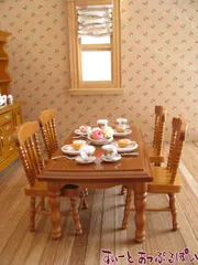 ミニチュア ミニチュアダイニングテーブルセット　長方形卓+椅子4脚　くるみ色　ID014-WL ドールハウス用