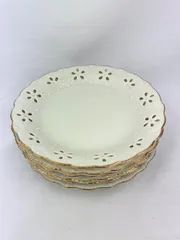 A-9.たち吉　ケーキ皿　6枚セット　Adam&Eve アダム&イブ　金彩ライン　レース透かし入り