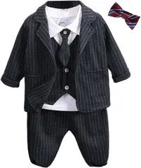 しあわせ倉庫 初めての紳士トータルコーデ ベビー フォーマル スーツ 6点セット 男の子 赤ちゃん ボーイズ タキシード 入園式 卒園式 七五三 誕生日 結婚式(ブラック,  90)