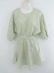 ◇ ◎ H&M エイチアンドエム チェック 七分袖 ミニ ワンピース サイズXS グリーン ホワイト系 レディース P  【中古】 【1211150007781】