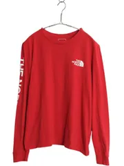 【お得なクーポン配布中!】 ノースフェイス プリント 長袖 Tシャツ レディース M / アウトドア ロンT ロングスリーブ カットソー 袖プリント ワンポイント シンプル 赤
