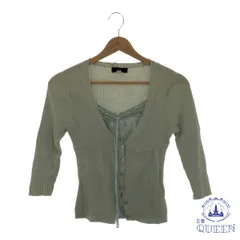 ☆美品☆ ESPIE エスピエ トップス カットソー 長袖 レイヤード レース カジュアル ボタン おしゃれ レディース グリーン 36 シルク 901-15914 送料無料 古着