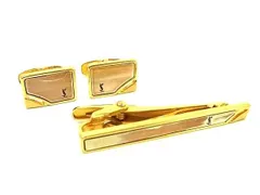 ■美品■ YVESSAINTLAURENT イヴサンローラン カフス カフリンクス ネクタイピン タイクリップ 2点セット ゴールド系 DE5190 冠婚葬祭 結婚式 葬式