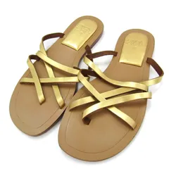 ザラ フラットサンダル ストラップ 靴 レディース 37サイズ ゴールド×ベージュ ZARA 【中古】