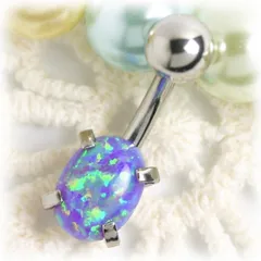 バーの短い へそピアス ライトラベンダー色 オパール　ボディピアス ヘソピアス