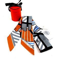 エルメス ツイリー　スカーフ　新品同様　レディース　HERMES ホワイト×オレ