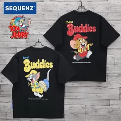 新品 メンズ トムとジェリー TOM&JERRY トムジェリ SEQUENZ シークエンズ コラボ 半袖 Tシャツ 半袖Tシャツ ティーシャツ バック プリント ユニセックス レディース 黒 ブラック