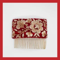 赤×ゴールド刺繍ペイネタ(ce-94)／フラメンコ・ダンス・舞台衣装小物・ペイネタ・ヘアアクセサリー