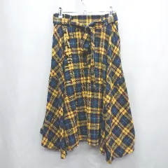 ◇ Θ n'OrLABEL ノアールレーベル カジュアル　チェック柄 ロング フレア スカート サイズF イエロー系 レディース E  【1505130011418】
