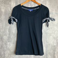 バーバリーブルーレーベル 半そでカットソー ノバチェック リボン ポニー刺繍 紺 Mサイズ相当 ★お値段交渉を受け付けます。