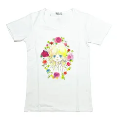 水森亜土 お花の少女柄 プリント半袖Tシャツ(M) ホワイト アパレルのサムネイル