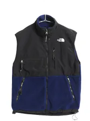【お得なクーポン配布中!】 ノースフェイス デナリ ベスト メンズ S / 古着 アウトドア 前開き 重ね着 フルジップ フリース ナイロン ハイネック ワンポイント 黒 青