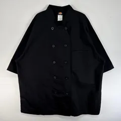 古着 ディッキーズ Dickies 半袖シャツ ワーク コック シェフ ジャケット 大きいサイズ ワンポイント ロゴ XL  ブラック 無地 メンズ