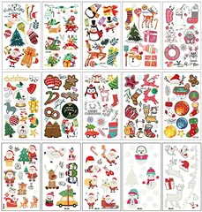isla&bolso クリスマス タトゥーシール 夜光ステッカー 15枚セット サンタ ツリー 雪だるま キッズ仮装 可愛い