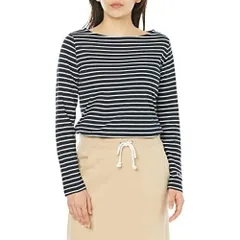 チャンピオン(Champion) ボーダー長袖Tシャツ レディース 丸首 スクリプトロゴ ベーシック CW-X408 ネイビー Mサイズ