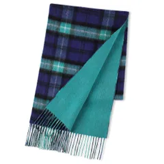 [Elensia] エレンシア カシミヤブレンド リバーシブル マフラー レディース メンズ UVカット98%以上 チェック 30×186cm 160g 全13色 ブルー グリーン [ブルーグリーン]