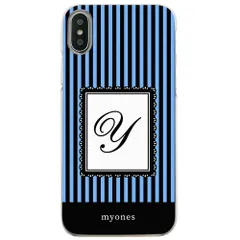 【新品未使用】iPhone14 アイフォン14 クリア ハードケース ( ストライプブルー  イニシャルY ) ボーダー ストライプ イニシャル アルファベット