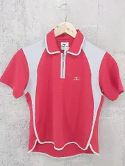 ◇ MIZUNO ミズノ 半袖 ポロシャツ ハーフジップ M レッド グレー *  【1002799977883】