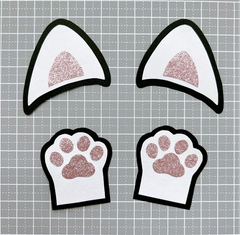 うちわ文字　ねこ耳　肉球②　パーツ　セット　ピンク