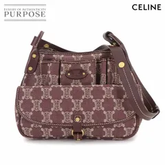 新品同様 セリーヌ CELINE マカダム ショルダー バッグ デニム レザー ブラウン ゴールド 金具 Macadam Shoulder Bag 90290925