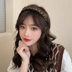 ■編み込みカチューシャ ブラウン 三つ編み おしゃれ 学生 ヘアアレンジ ウィッグ