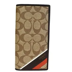 【中古】 超美品 コーチ COACH シグネチャー ヘリテージ 二つ折り 長財布 ブラウン PVC レザー メンズ 74237 01HD666