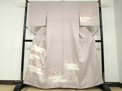 平和屋着物○総刺繍 訪問着 紬地 独 藤花房 黒地 正絹 逸品