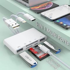 【在庫処分】【MFi認証品】iPhone SDカードリーダー 8in1 Lightning/USB3.0/Type C - USB3.0/Type C/SD/microSD メモリカードリーダー 設定不要 急速充電 写真/ビデオ/資料 双方向高速転送