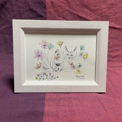 今月ラス1❗スイカ大✨手作り額付き作品 title「お通りニャンコ