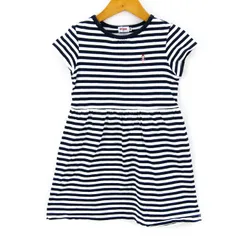 ミキハウス リーナちゃん 半袖ボーダーワンピース ラウンドネック コットン マリン 春夏 キッズ 女の子用 110サイズ ネイビー MIKI HOUSE 【中古】