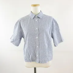 無印良品 良品計画 シャツ ブラウス 半袖 チェック 白 青 S *T733