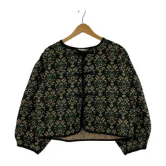 Samansa Mos2 サマンサ モスモス 花柄 ジャガード チャイナカーディガン sizeF/ブラック×グリーン×オレンジ