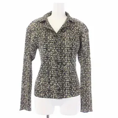 プリーツプリーズ PLEATS PLEASE イッセイミヤケ オープンカラーシャツ ブラウス 長袖 プリーツ 総柄 3 L ベージュ 黒 PP74-JK724 /KH