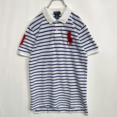 ポロラルフローレン　鹿の子　ボーダー　ビッグポニー　刺繍ロゴ　半袖ポロシャツ POLO RALPH LAUREN