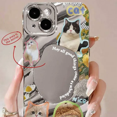 ★輸入★ミラー付　ねこ　iPhoneケース　かわいい