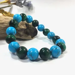 ターコイズ×グリーンタイガーアイ パワーストーン ブレスレット 12mm メンズ・レディース 男性・女性 数珠ブレス 開運  [a]