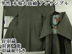 平和屋本店■極上　男性　本場大島紬　アンサンブル　長羽織　亀甲柄　羽裏・能　羽織紐付き　逸品　DZAA6409kh5