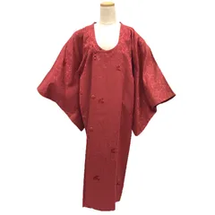 京やM461 正絹 和装コート 輪奈コート 千代田衿 輪奈織 道行コート 秋冬の和装コート 着物用コート ロング丈 身丈127cm 花文様 カジュアル・フォーマル兼用 袷仕立て 今様色 赤系 羽織 道中着 着物コート 仕立て上がり リサイクル着物