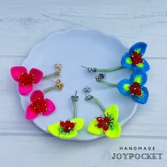 【カスタム可】カラフルフラワースイングピアス