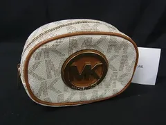 ■美品■ MICHAEL KORS マイケルコース MK柄 PVC×レザー ポーチ マルチケース 小物入れ レディース アイボリー系×ブラウン系 DI6328