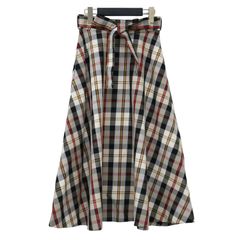 【美品】VONDEL フォンデル スカート ベージュ サイズ:36(S) / ハイウエスト チェック柄 ロング スカート / フレア ベルト付き コットン レーヨン / 日本製 / ボトムス【レディース】【中古】