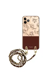 iPhone14ProMax ケース アイフォン14 プロマックス スマホケース スマホショルダー 肩掛け ハード チェーン付き 花柄 お花 フラワー 大人女子 可愛い グリーン パープル 透明 ストラップ くすみカラー 100cm  カラー07